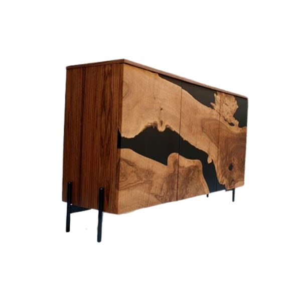 Modern Epoxy Resin Buffet Cabinet – Black River Wood Console - Image 4