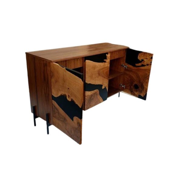 Modern Epoxy Resin Buffet Cabinet – Black River Wood Console - Image 3