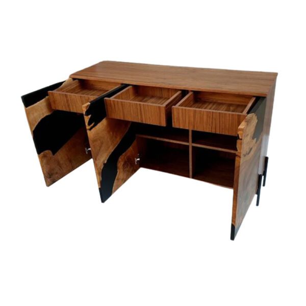 Modern Epoxy Resin Buffet Cabinet – Black River Wood Console - Image 2